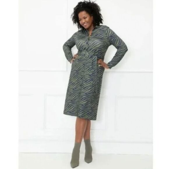 NWT Eloquii Elements Midi Shirtdress Green Blue Zebra Stripe Plus Size 18 - Picture 1 of 9